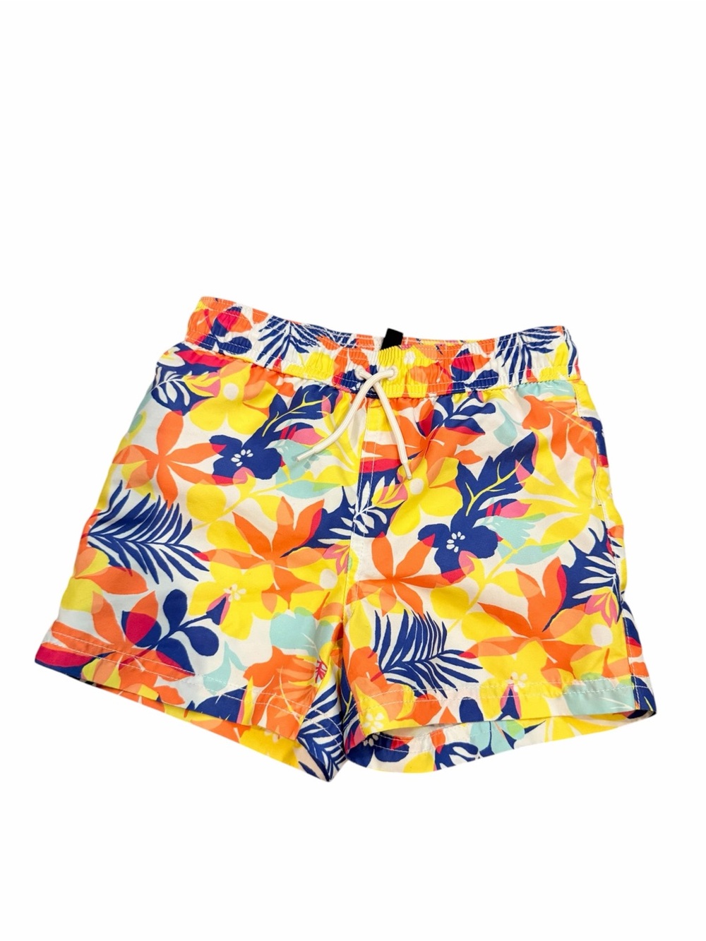 Janie and Jack Boy’s Tropical Floral Swim Shorts - Yellow, Orange & Blue